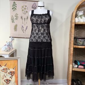 Vintage 90s Y2k Black Lace Babydoll Top Whimsigoth Dark Coquette Romantic Goth M